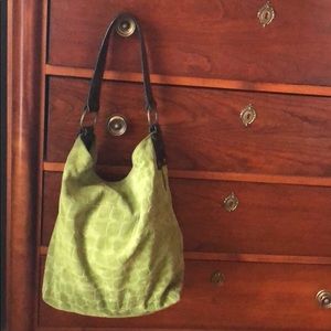 Green suede leather shoulder bag